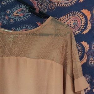 Blush colored sheet blouse with lace detailing